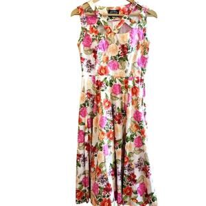 Hearts & Roses Retro Bright Floral Flowy Midi Swing Dress Size 6